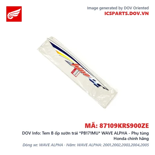 Tem B ốp sườn trái *PB171MU* WAVE ALPHA - Phụ tùng Honda chính hãng