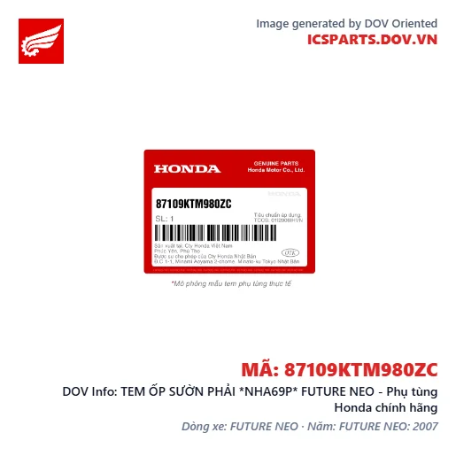 TEM ỐP SƯỜN PHẢI *NHA69P* FUTURE NEO - Phụ tùng Honda chính hãng