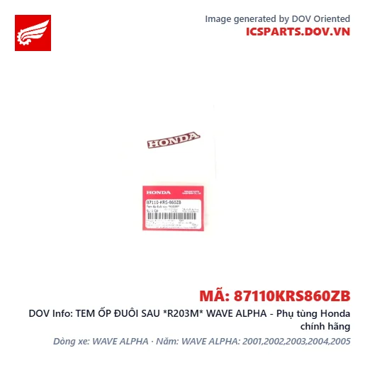 TEM ỐP ĐUÔI SAU *R203M* WAVE ALPHA - Phụ tùng Honda chính hãng