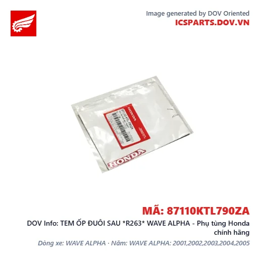 TEM ỐP ĐUÔI SAU *R263* WAVE ALPHA - Phụ tùng Honda chính hãng