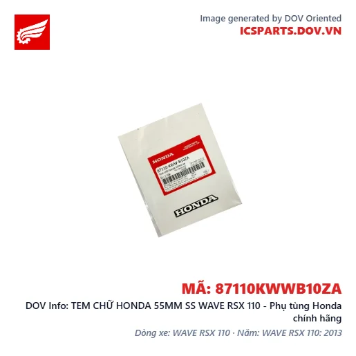 TEM CHỮ HONDA 55MM SS WAVE RSX 110 - Phụ tùng Honda chính hãng