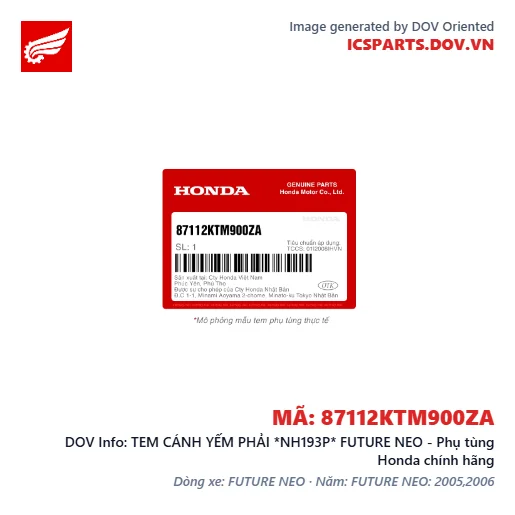 TEM CÁNH YẾM PHẢI *NH193P* FUTURE NEO - Phụ tùng Honda chính hãng