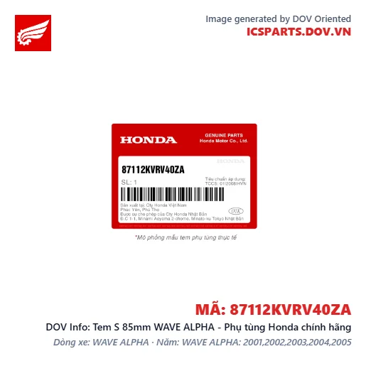 Tem S 85mm WAVE ALPHA - Phụ tùng Honda chính hãng