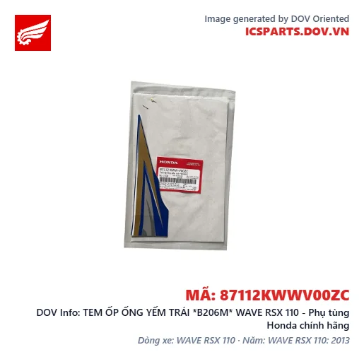 TEM ỐP ỐNG YẾM TRÁI *B206M* WAVE RSX 110 - Phụ tùng Honda chính hãng