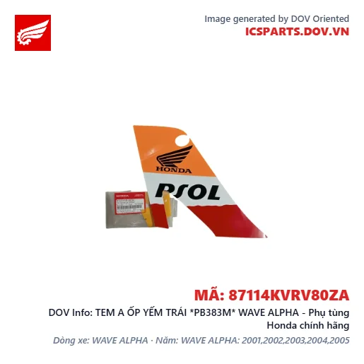 TEM A ỐP YẾM TRÁI *PB383M* WAVE ALPHA - Phụ tùng Honda chính hãng
