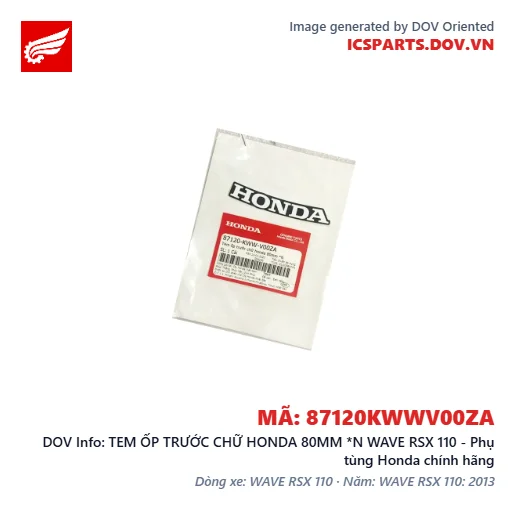 TEM ỐP TRƯỚC CHỮ HONDA 80MM *N WAVE RSX 110 - Phụ tùng Honda chính hãng