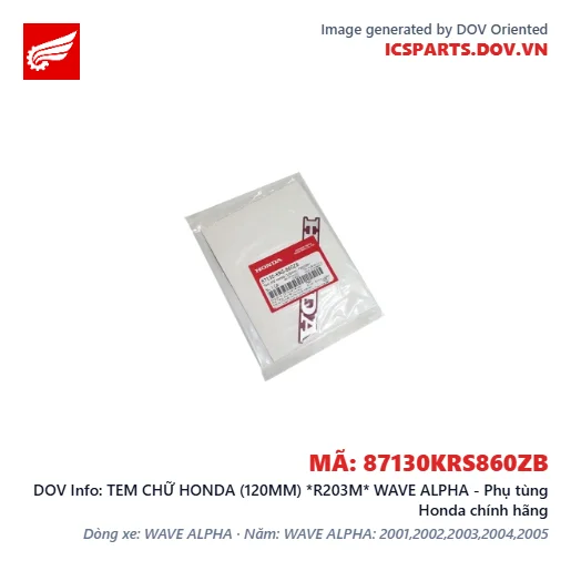 TEM CHỮ HONDA (120MM) *R203M* WAVE ALPHA - Phụ tùng Honda chính hãng