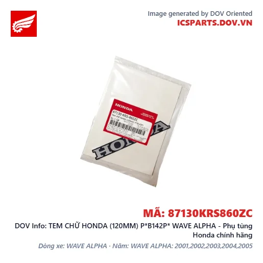 TEM CHỮ HONDA (120MM) P*B142P* WAVE ALPHA - Phụ tùng Honda chính hãng