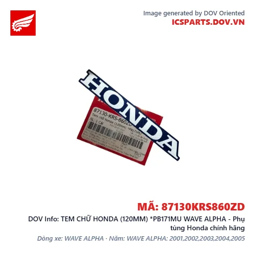 TEM CHỮ HONDA (120MM) *PB171MU WAVE ALPHA - Phụ tùng Honda chính hãng