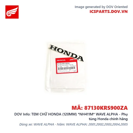 TEM CHỮ HONDA (120MM) *NH411M* WAVE ALPHA - Phụ tùng Honda chính hãng