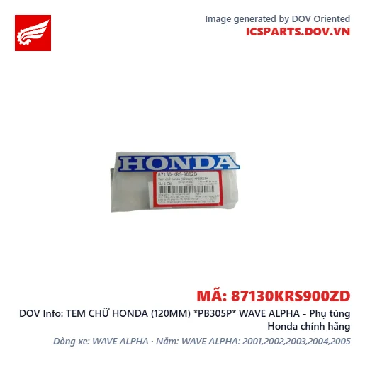 TEM CHỮ HONDA (120MM) *PB305P* WAVE ALPHA - Phụ tùng Honda chính hãng