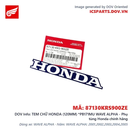 TEM CHỮ HONDA (120MM) *PB171MU WAVE ALPHA - Phụ tùng Honda chính hãng