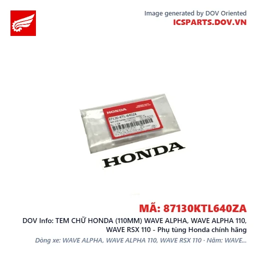 TEM CHỮ HONDA (110MM) WAVE ALPHA, WAVE ALPHA 110, WAVE RSX 110 - Phụ tùng Honda chính hãng