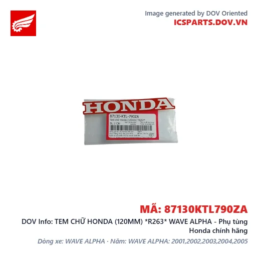 TEM CHỮ HONDA (120MM) *R263* WAVE ALPHA - Phụ tùng Honda chính hãng