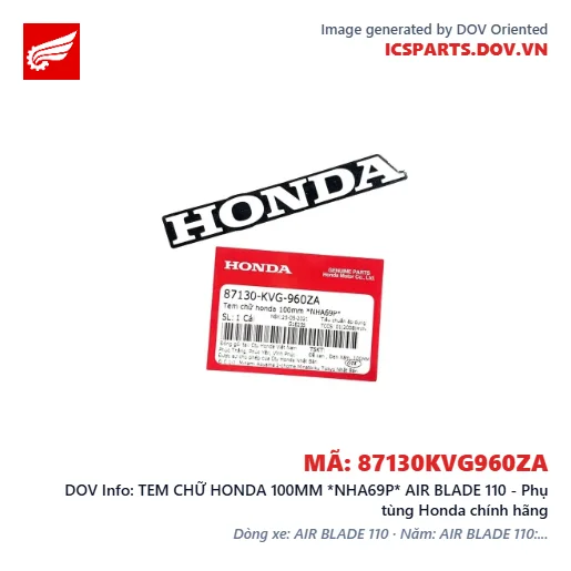 TEM CHỮ HONDA 100MM *NHA69P* AIR BLADE 110 - Phụ tùng Honda chính hãng