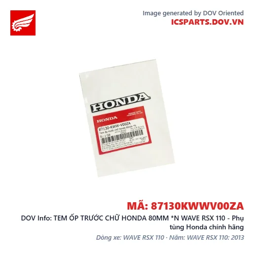 TEM ỐP TRƯỚC CHỮ HONDA 80MM *N WAVE RSX 110 - Phụ tùng Honda chính hãng