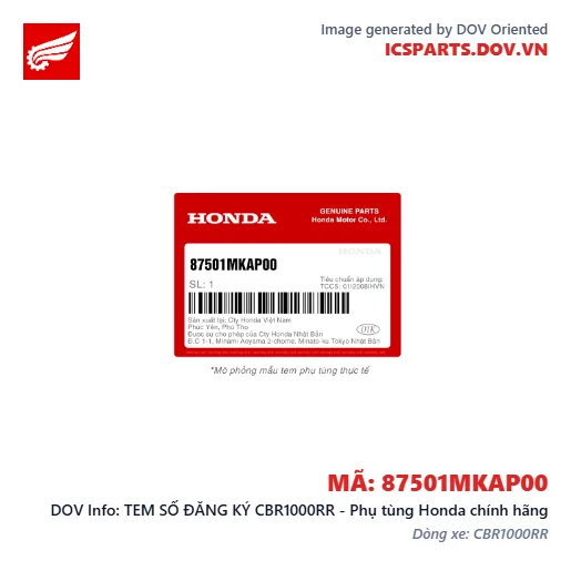TEM SỐ ĐĂNG KÝ CBR1000RR - Phụ tùng Honda chính hãng