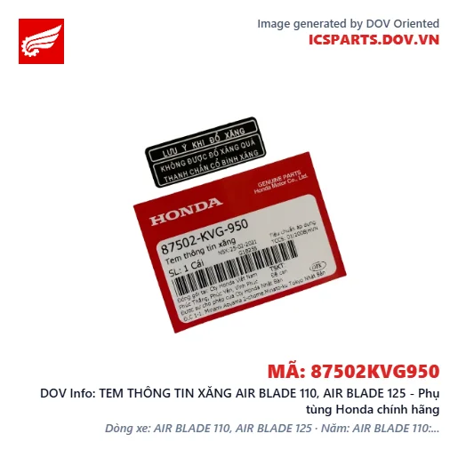 TEM THÔNG TIN XĂNG AIR BLADE 110, AIR BLADE 125 - Phụ tùng Honda chính hãng