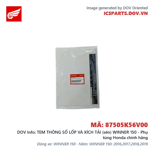 TEM THÔNG SỐ LỐP VÀ XÍCH TẢI (sên) WINNER 150 - Phụ tùng Honda chính hãng