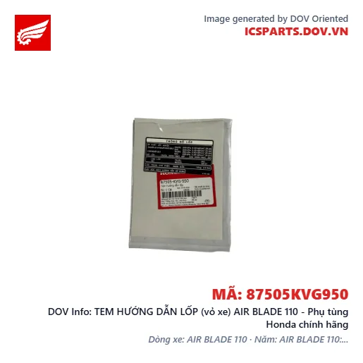 TEM HƯỚNG DẪN LỐP (vỏ xe) AIR BLADE 110 - Phụ tùng Honda chính hãng