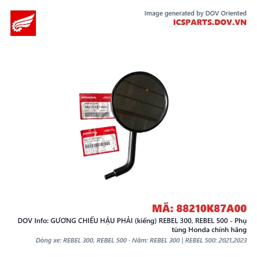 GƯƠNG CHIẾU HẬU PHẢI (kiếng) REBEL 300, REBEL 500 - Phụ tùng Honda chính hãng