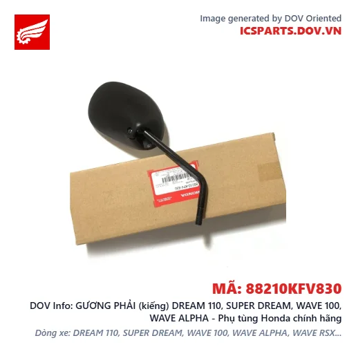 GƯƠNG PHẢI (kiếng) DREAM 110, SUPER DREAM, WAVE 100, WAVE ALPHA - Phụ tùng Honda chính hãng