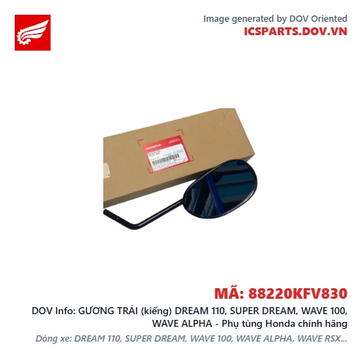 GƯƠNG TRÁI (kiếng) DREAM 110, SUPER DREAM, WAVE 100, WAVE ALPHA - Phụ tùng Honda chính hãng