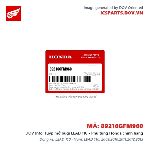 Tuýp mở bugi LEAD 110 - Phụ tùng Honda chính hãng