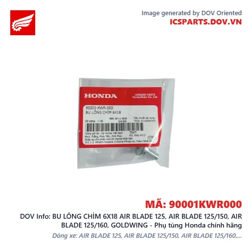 BU LÔNG CHÌM 6X18 AIR BLADE 125, AIR BLADE 125/150, AIR BLADE 125/160, GOLDWING - Phụ tùng Honda chính hãng