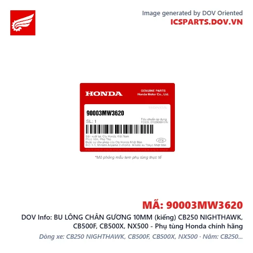 BU LÔNG CHÂN GƯƠNG 10MM (kiếng) CB250 NIGHTHAWK, CB500F, CB500X, NX500 - Phụ tùng Honda chính hãng