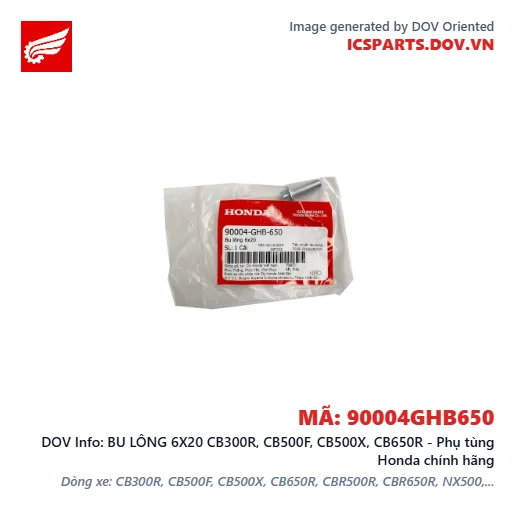 BU LÔNG 6X20 CB300R, CB500F, CB500X, CB650R - Phụ tùng Honda chính hãng