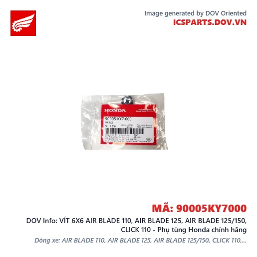 VÍT 6X6 AIR BLADE 110, AIR BLADE 125, AIR BLADE 125/150, CLICK 110 - Phụ tùng Honda chính hãng