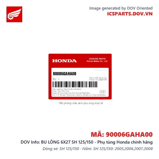 BU LÔNG 6X27 SH 125/150 - Phụ tùng Honda chính hãng