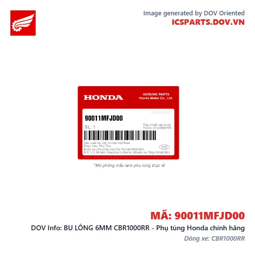 BU LÔNG 6MM CBR1000RR - Phụ tùng Honda chính hãng