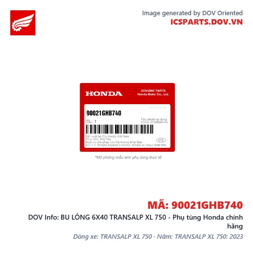 BU LÔNG 6X40 TRANSALP XL 750 - Phụ tùng Honda chính hãng