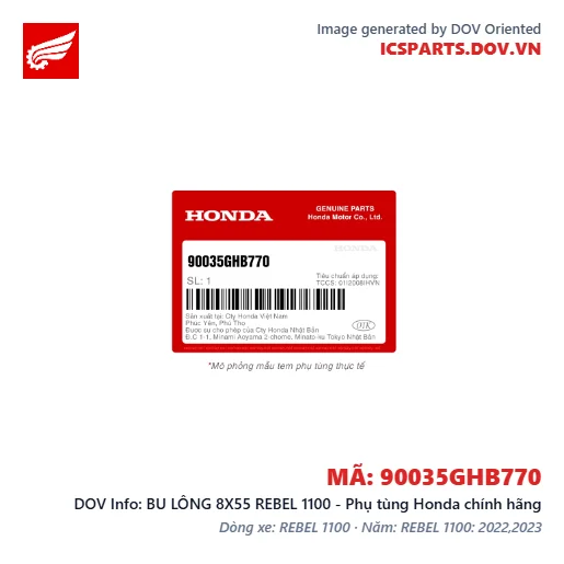 BU LÔNG 8X55 REBEL 1100 - Phụ tùng Honda chính hãng