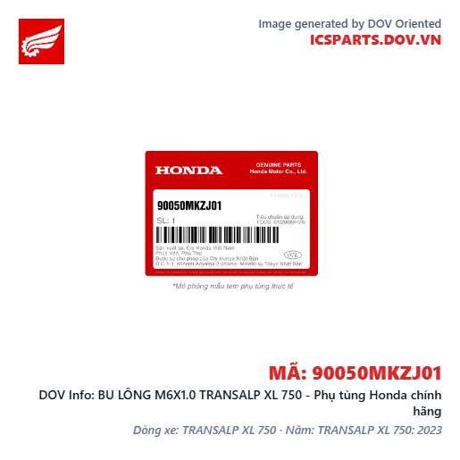 BU LÔNG M6X1.0 TRANSALP XL 750 - Phụ tùng Honda chính hãng