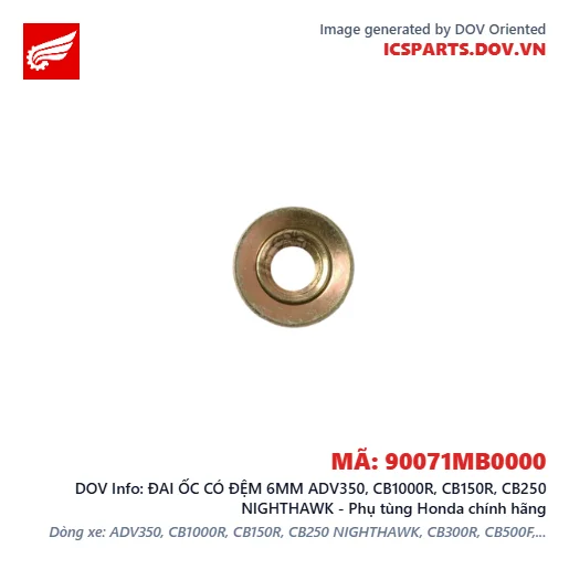ĐAI ỐC CÓ ĐỆM 6MM ADV350, CB1000R, CB150R, CB250 NIGHTHAWK - Phụ tùng Honda chính hãng