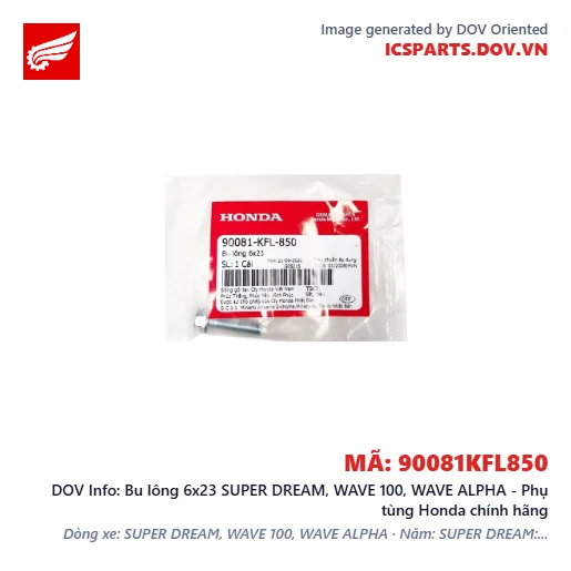 Bu lông 6x23 SUPER DREAM, WAVE 100, WAVE ALPHA - Phụ tùng Honda chính hãng