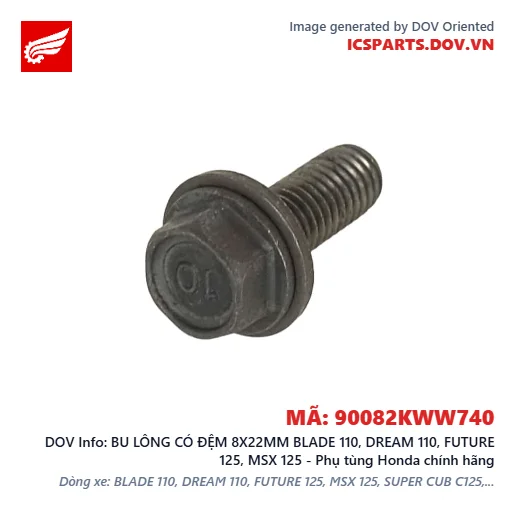 BU LÔNG CÓ ĐỆM 8X22MM BLADE 110, DREAM 110, FUTURE 125, MSX 125 - Phụ tùng Honda chính hãng