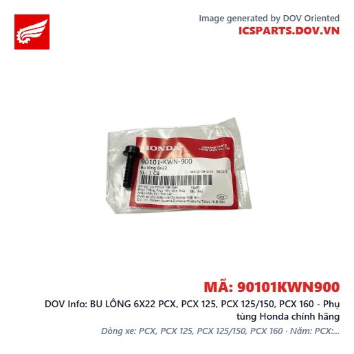 BU LÔNG 6X22 PCX, PCX 125, PCX 125/150, PCX 160 - Phụ tùng Honda chính hãng
