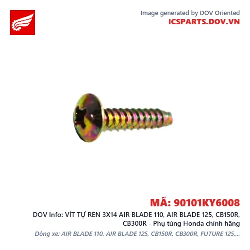 VÍT TỰ REN 3X14 AIR BLADE 110, AIR BLADE 125, CB150R, CB300R - Phụ tùng Honda chính hãng