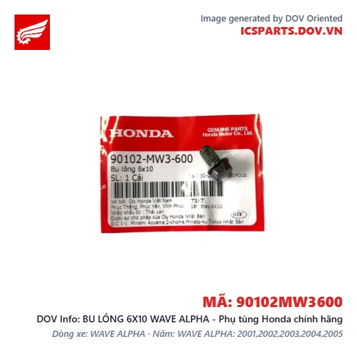 BU LÔNG 6X10 WAVE ALPHA - Phụ tùng Honda chính hãng