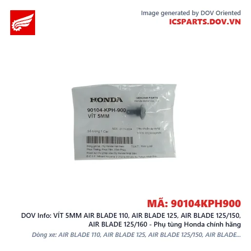 VÍT 5MM AIR BLADE 110, AIR BLADE 125, AIR BLADE 125/150, AIR BLADE 125/160 - Phụ tùng Honda chính hãng
