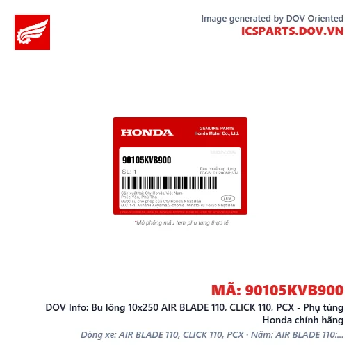 Bu lông 10x250 AIR BLADE 110, CLICK 110, PCX - Phụ tùng Honda chính hãng