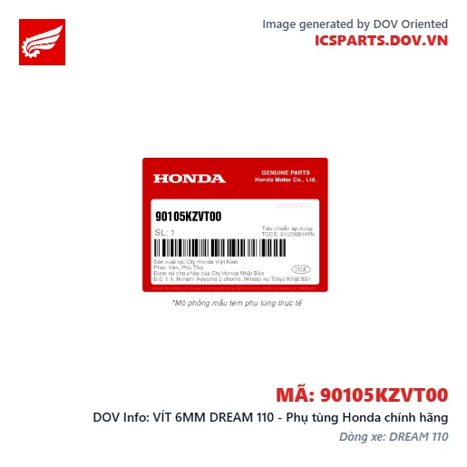 VÍT 6MM DREAM 110 - Phụ tùng Honda chính hãng