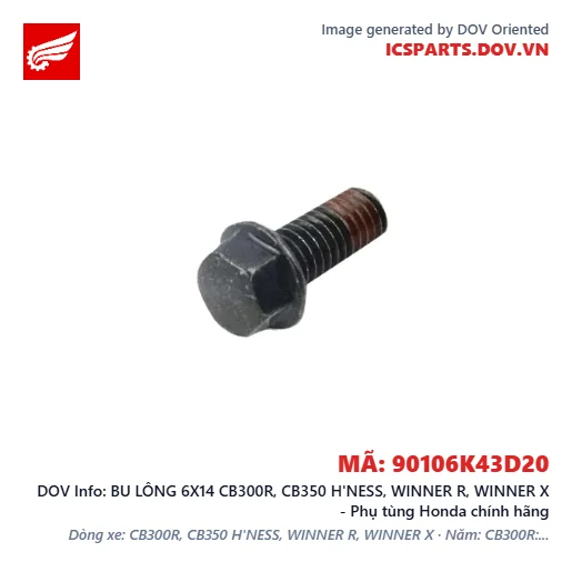 BU LÔNG 6X14 CB300R, CB350 H'NESS, WINNER R, WINNER X - Phụ tùng Honda chính hãng