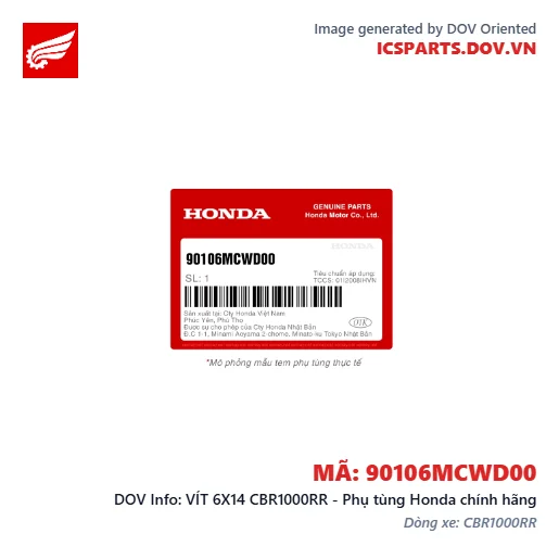 VÍT 6X14 CBR1000RR - Phụ tùng Honda chính hãng