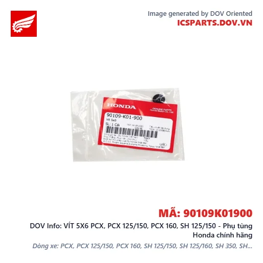 VÍT 5X6 PCX, PCX 125/150, PCX 160, SH 125/150 - Phụ tùng Honda chính hãng