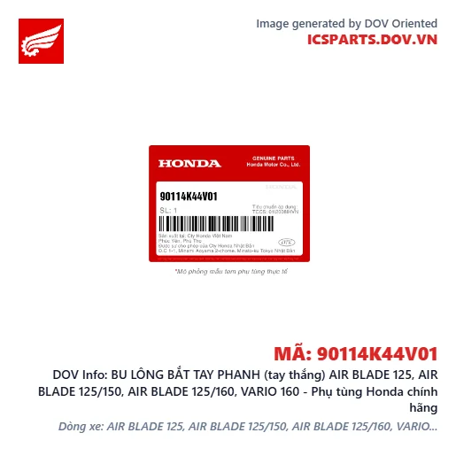 BU LÔNG BẮT TAY PHANH (tay thắng) AIR BLADE 125, AIR BLADE 125/150, AIR BLADE 125/160, VARIO 160 - Phụ tùng Honda chính hãng